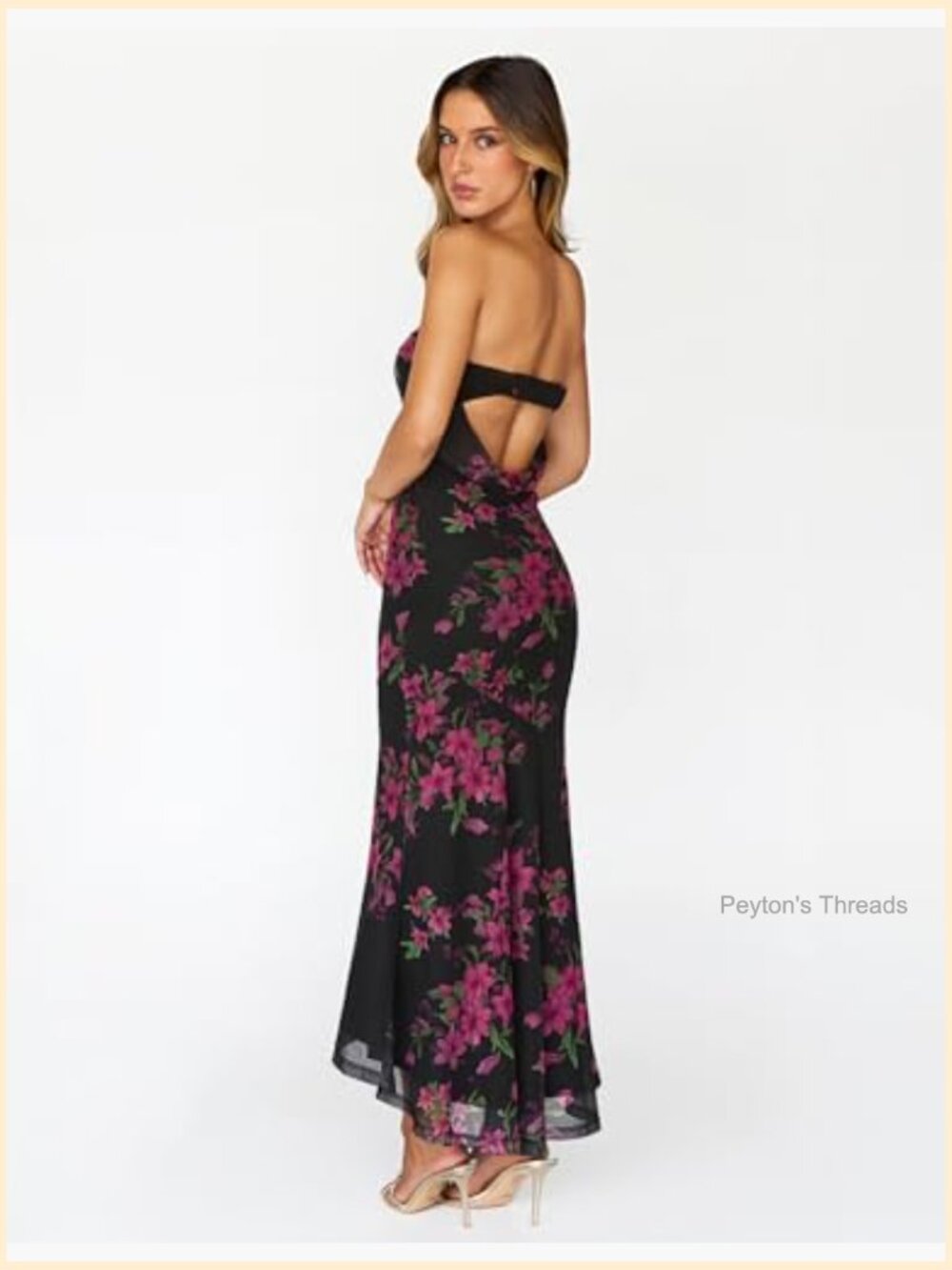 Strapless Floral Bodycon Maxi Dress Mermaid Cocktail Wedding Guest - Picture 5 of 7